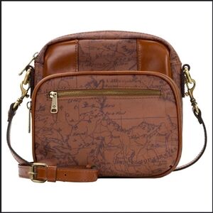 Patricia Nash Pinesdale Coated Linen Canvas Crossbody Bag Map Print